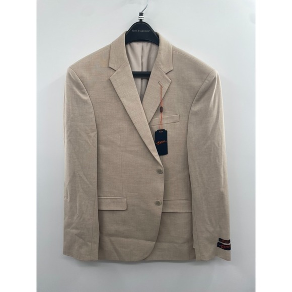 NWT Egara Herringbone Twill Blazer Men 42R Beige Buttons Notch Lapel Long Sleeve
